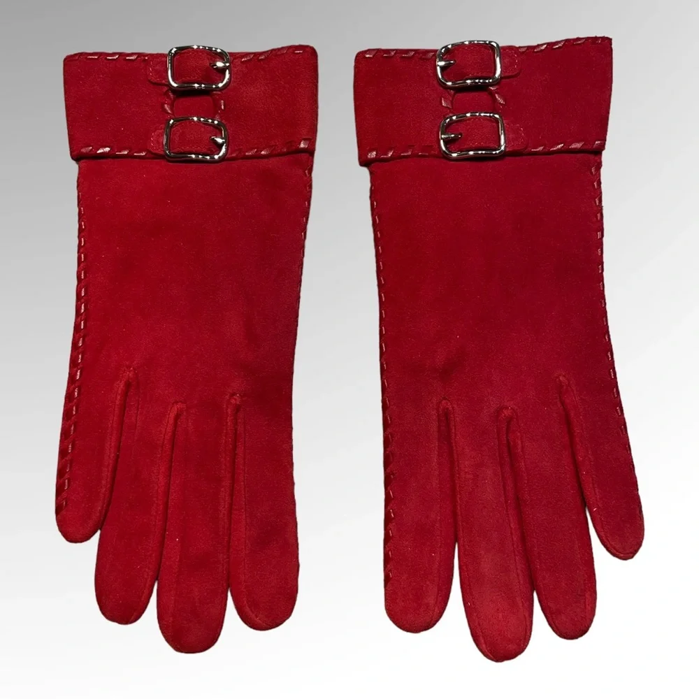 COACH RED Suede Gloves Silk Lined Size 8